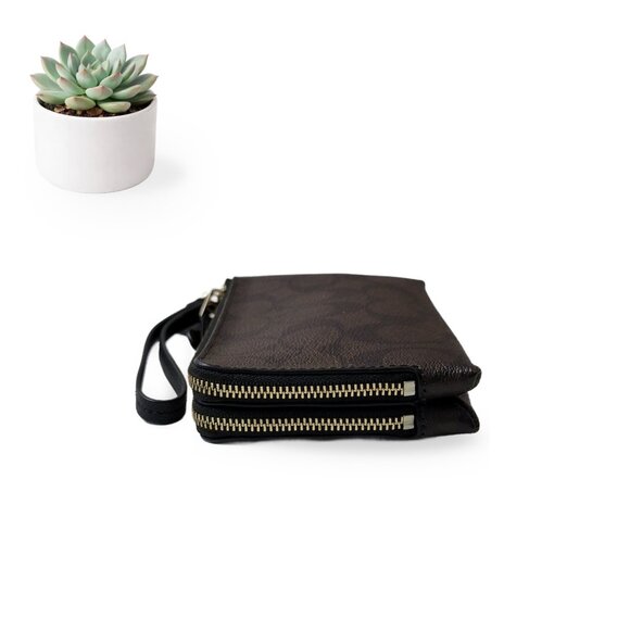 COACH Signature Double Zip Wristlet Brown Black - Picture 4 of 9